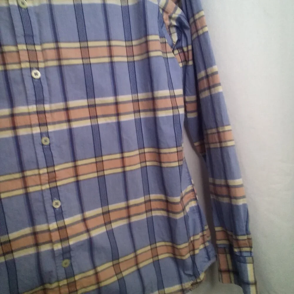 Banana Republic Shirt Men M 15 15 1/2 Button Up Long Sleeve Plaid Blue Orange